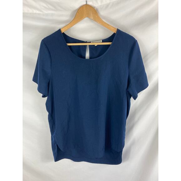Pleione Dark Blue Short Sleeve Blouse Size Large - Picture 1 of 3